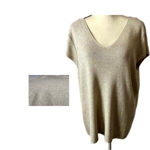 Talbots Gold Metallic V Neck/Back Short Sleeve Top Size 2X #1407